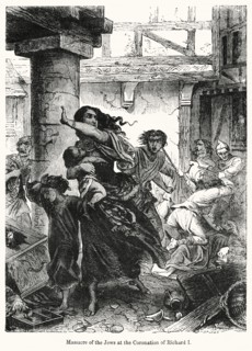 Massacre of the Jews at the Coronation of Richard I, Illustration from John Cassell's Illustrated History of England, Vol. I from the earliest period to the reign of Edward the Fourth, Cassell, Petter...