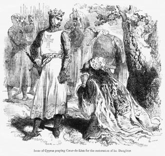 Isaac of Cyprus praying Coeur de Lion for the restoration of his Daughter, Illustration from John Cassell's Illustrated History of England, Vol. I from the earliest period to the reign of Edward the F...