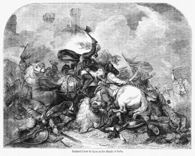 Richard Coeur de Lion at the Battle of Jaffa, Illustration from John Cassell's Illustrated History of England, Vol. I from the earliest period to the reign of Edward the Fourth, Cassell, Petter and Ga...