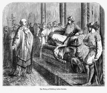 The Bishop of Salisbury before Saladin, Illustration from John Cassell's Illustrated History of England, Vol. I from the earliest period to the reign of Edward the Fourth, Cassell, Petter and Galpin, ...
