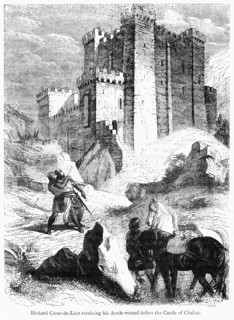 Richard Coeur de Lion receiving his death-wound before the Castle of Chaluz, Illustration from John Cassell's Illustrated History of England, Vol. I from the earliest period to the reign of Edward the...