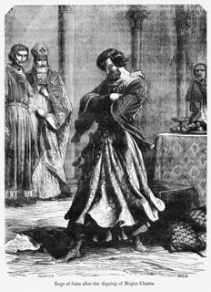 Rage of John after the Signing Magna Charta, Illustration from John Cassell's Illustrated History of England, Vol. I from the earliest period to the reign of Edward the Fourth, Cassell, Petter and Gal...