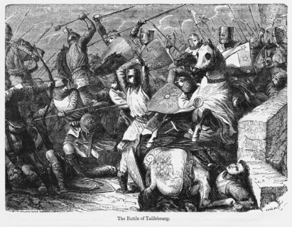 The Battle of Taillebourg, Illustration from John Cassell's Illustrated History of England, Vol. I from the earliest period to the reign of Edward the Fourth, Cassell, Petter and Galpin, 1857