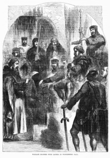 Wallace Crowned with Laurel in Westminster Hall, Illustration from John Cassell's Illustrated History of England, Vol. I from the earliest period to the reign of Edward the Fourth, Cassell, Petter and...