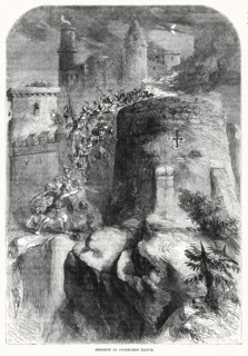 Surprise of Edinburgh Castle, The Scots, led by Thomas Randolph, captured Edinburgh Castle from the English, 1314, Illustration from John Cassell's Illustrated History of England, Vol. I from the earl...