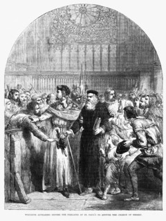 Wycliffe Appearing Before the Prelates at St. Paul’s to Answer the Charge of Heresy, Illustration from John Cassell's Illustrated History of England, Vol. I from the earliest period to the reign of Ed...