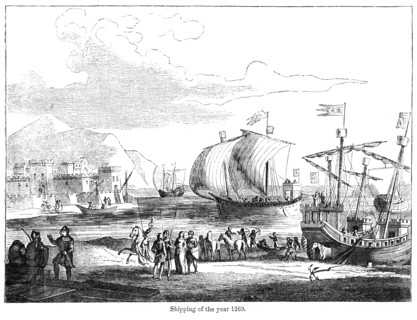 Shipping of the year 1269, Illustration from John Cassell's Illustrated History of England, Vol. I from the earliest period to the reign of Edward the Fourth, Cassell, Petter and Galpin, 1857