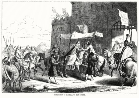 Restoration of Isabella to Her Father, Charles VI, King of France, Illustration from John Cassell's Illustrated History of England, Vol. I from the earliest period to the reign of Edward the Fourth, C...