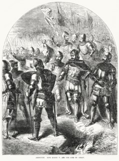 Azincourt, King Henry V and the Sire de Helly, Illustration from John Cassell's Illustrated History of England, Vol. I from the earliest period to the reign of Edward the Fourth, Cassell, Petter and G...