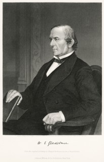 William Ewert Gladstone (1809-98), British Politician and Prime Minister spread over four terms beginning in 1868 and ending in 1894, Seated Portrait, Steel Engraving, Portrait Gallery of Eminent Men ...