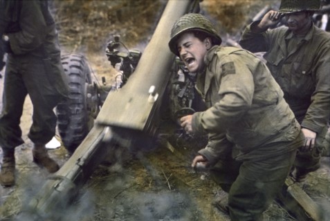 American Howitzers Shell German Forces Retreating near Carentan, France, Franklin, U.S. Signal Corps, July 11, 1944