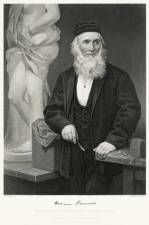 Hiram Powers (1805-73), American Neoclassical Sculptor, Seated Portrait, Three-Quarter Length Portrait, Steel Engraving, Portrait Gallery of Eminent Men and Women of Europe and America by Evert A. Duy...