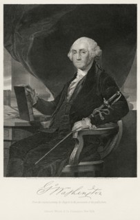 George Washington (1732-99), First President of the United States, Seated Portrait with Sword, Steel Engraving, Portrait Gallery of Eminent Men and Women of Europe and America by Evert A. Duyckinck, P...