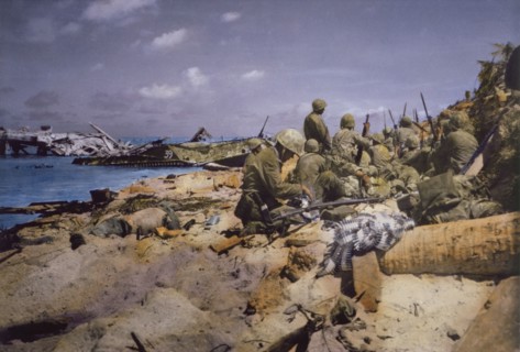 U.S. Marines Engaged in Battle on Beachhead, Battle of Tarawa, Tarawa Atoll, Gilbert Islands, November 1943