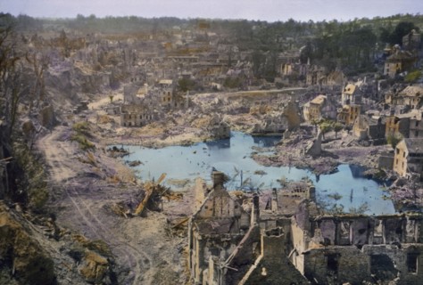 Town in Ruins after Allied Victory against Germans, Saint-Lo, France, July 1944