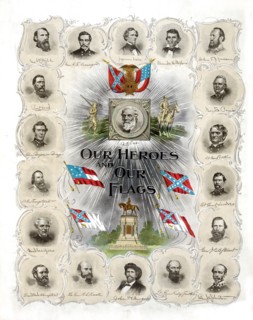 Our Heroes and our Flags, Confederate Memorial Print Published 30 years after the end of the American Civil War, Lithograph by G.H. Buek & Co., 1895
