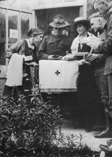 American Army Lieutenant Robert E. Lee Supervising the Packing of Red Cross Care Package by Women of the American Red Cross Care Committee, Newcastle, England, UK, Photograph by American National Red ...