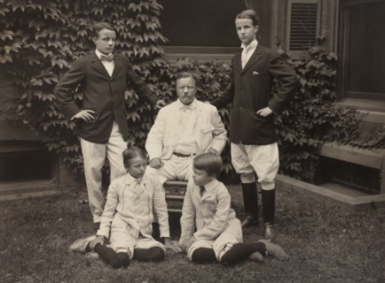 U.S. President Theodore Roosevelt Surrounded by his Four Sons, Full-length Portrait, Photograph by Pach Bros., 1907