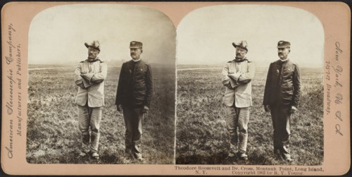 Theodore Roosevelt and Dr. Cross, Montauk Point, Long Island, Stereo Card, R.Y. Young for American Stereoscopic Co., 1898