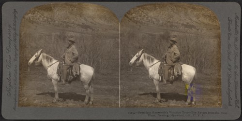 President Roosevelt's Vacation Trip, the Return from the Bear Hunt, nearing Glenwood, Col., USA, Stereo Card, Keystone View Company, 1905