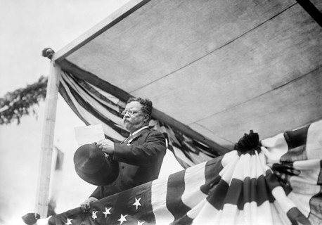 Theodore Roosevelt Addressing Crowd upon Arrival in the United States after Traveling to Europe and Africa for a Year, New York City, New York, USA, Bain News Service, June 18, 1910