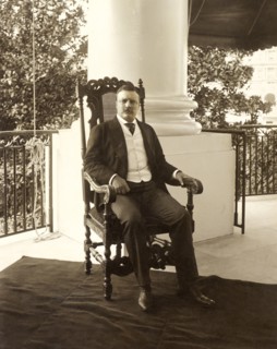 Theodore Roosevelt (1858-1919), 26th President of the United States 1901-09, Full-length Seated Portrait on Porch, Photograph by Conrad M. Gilbert, April 1904