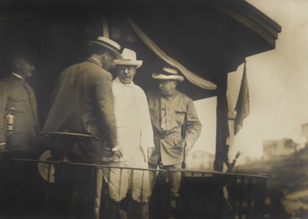 U.S. President Theodore Roosevelt Passing through Canal Zone on Train, Panama Canal, Photograph by William A. Fishbaugh, November 1906