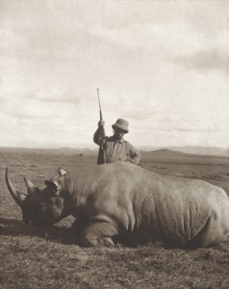Former U.S. President Theodore Roosevelt Standing over Rhino he has shot while on Extended African Safari, Smithsonian-Roosevelt African Expedition, Photograph by Edward Van Altena, 1910