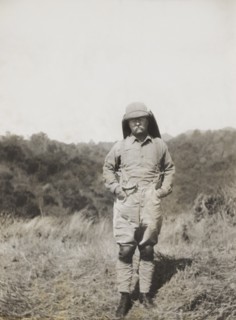 Full-Length Portrait of Former U.S. President Theodore Roosevelt in Savannah Landscape while on Extended African Safari, Smithsonian-Roosevelt African Expedition, March 1910