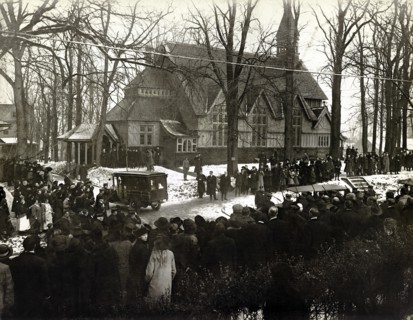 Group of People Gathered outside of Church for Funeral of Theodore Roosevelt, Oyster Bay, New York, USA, January 8, 1919
