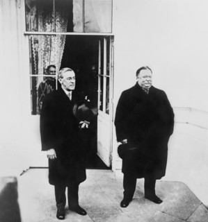 Former U.S. President William Howard Taft with U.S. President Woodrow Wilson at White House after Wilson's Inauguration, Washington, D.C., USA, Photograph by National Photo Company, March 4, 1913