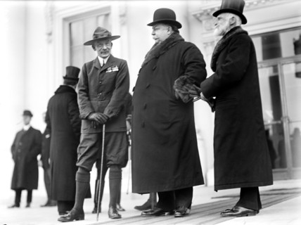 U.S. President William Howard Taft with founder of Boy Scouts Association Robert Baden-Powell and British Ambassador to the U.S. James Bryce review the Boy Scouts of Washington, D.C., from the portico...