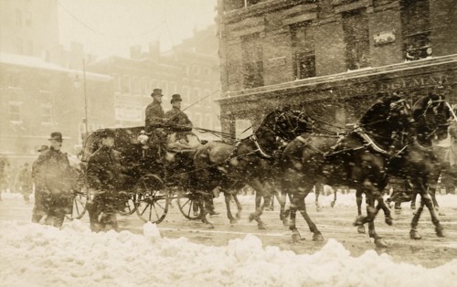 U.S. President-Elect William Howard Taft and U.S. President Theodore Roosevelt Driving to Taft's Inauguration in Horse-Drawn Carriage in Snowstorm, Washington, D.C., USA, Photograph by George Grantham...