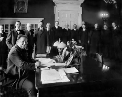 U.S. President William Howard Taft Signing Bill Making New Mexico the 47th State of the Union, Washington, D.C., USA, Photograph by Harris & Ewing, February 14, 1912