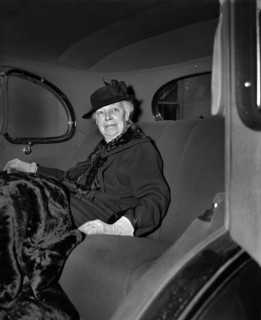 Former First Lady Helen Herron Taft in Back Seat of Car after Visit with U.S. President Franklin Roosevelt, Washington, D.C., USA, Photograph by Harris & Ewing, December 1938