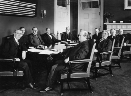 U.S. President Woodrow Wilson (far left) and his Cabinet Members Seated around Table, Washington, D.C., USA, Photograph by Barnett McFee Clinedinst, 1913
