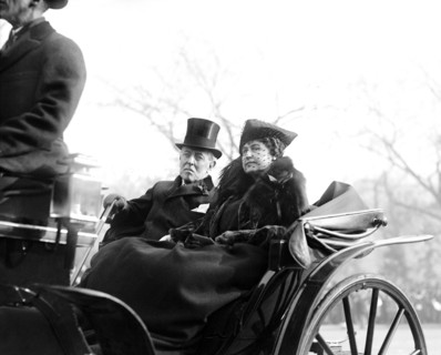 Former U.S President Woodrow Wilson and his Wife Edith Bolling Wilson Riding in Horse-drawn Carriage to Burial of Unknown Soldier, Armistice Day, Photograph by National Photo Company, November 11, 192...