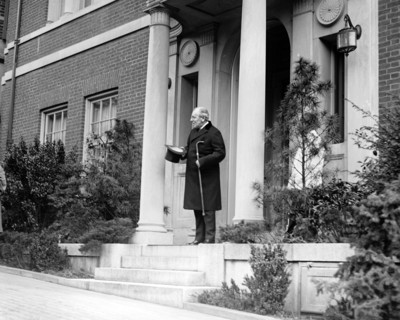 Former U.S. President Woodrow Wilson Standing on the Front Steps of his Private Residence at 2340 S Street NW, Washington, D.C., USA, National Photo Company, April 1922