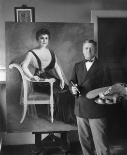 Artist Seymour M. Stone with Painting of First Lady Edith Bolling Wilson, Wife of U.S. President Woodrow Wilson, National Photo Company, 1920