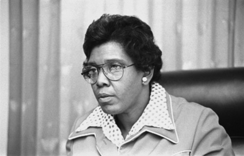 Congresswoman Barbara Jordan, head and shoulders portrait, Seated in Congressional Chamber, Washington, D.C., USA, photograph by Thomas J. O'Halloran, April 1976
