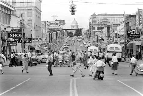 Street Scene with State Capitol Building in Background, Little Rock, Arkansas, USA, photograph by Thomas J. O'Halloran, September 1958