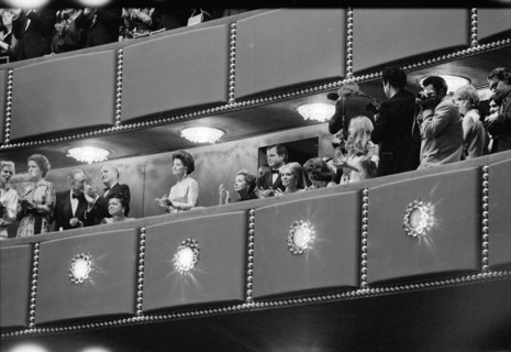 Members of the Kennedy Family, including Rose Kennedy (standing center) in the Presidential Box at the Gala Opening of the John F. Kennedy Center for the Performing Arts, Washington, D.C., USA, photog...