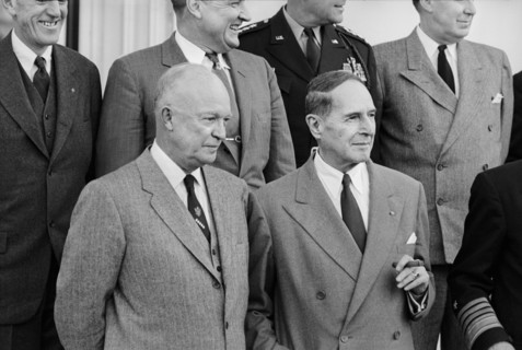 U.S. President Dwight Eisenhower with General Douglas MacArthur, Half-Length Portrait, Washington, D.C., USA, photograph by Thomas J. O'Halloran, 1956