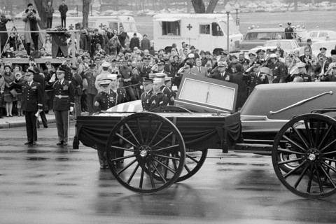 Casket of Former U.S. President Dwight D. Eisenhower about to be placed on Horse-Drawn Carriage, Washington, D.C., USA, photographer Thomas J. O'Halloran, Warren K. Leffler, Marion S. Trikosko, March ...