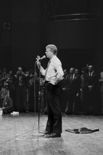 Democratic Presidential Nominee Jimmy Carter speaking to Crowd at College Campaign Stop, Brooklyn, New York, USA, photograph by Thomas J. O'Halloran, September 1976