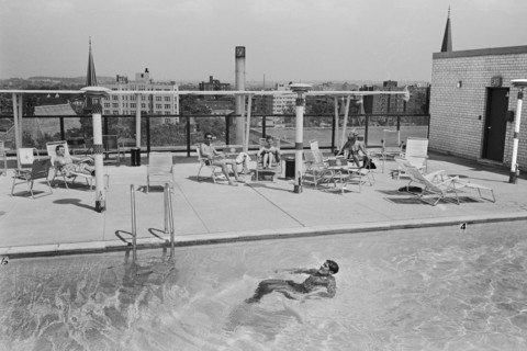 Group of Residents Enjoying Rooftop Pool at new Apartment Building "The Executive Apartments", Washington, D.C., USA, photograph by Thomas J. O'Halloran, 1962
