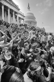 Vietnam War Protestors sitting on Steps of U.S. Capitol, Washington, D.C., USA, photographer Thomas J. O'Halloran, Marion S. Trikosko, May 5, 1971