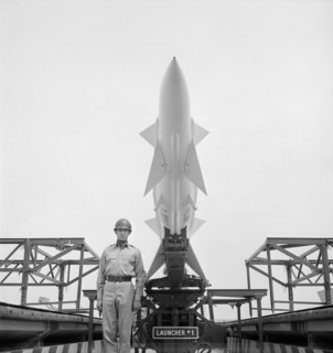 Army Soldier Standing Guard during Nike Missile Installation, Lorton, Virginia, USA, photograph by Thomas J. O'Halloran, May 1955