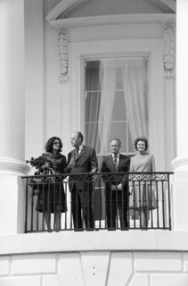 Leah Rabin, U.S. President Gerald Ford, Prime Minister Yitzhak Rabin of Israel, First Lady Betty Ford, White House Balcony, Washington, D.C., USA, photograph by Thomas J. O'Halloran, September 10, 197...