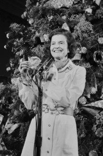 U.S. First Lady Betty Ford holding White House Christmas Decoration, Washington, D.C., USA, photograph by Marion S. Trikosko, December 10, 1974
